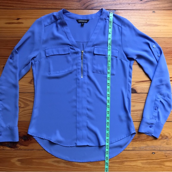 Express Periwinkle V-Neck Half Zip Blouse, GUC, XS - Picture 8 of 13